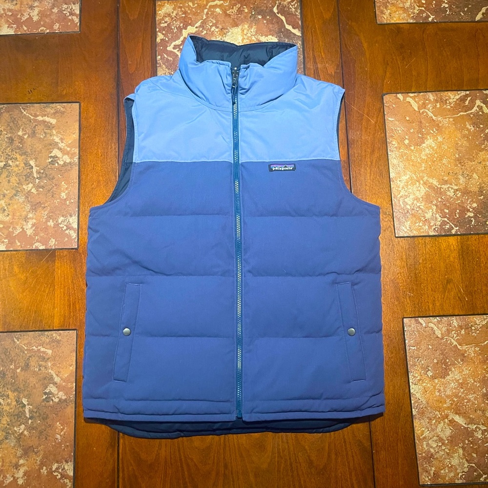 Patagonia Men's Reversible Bivy Down Ski Vest Blue Large